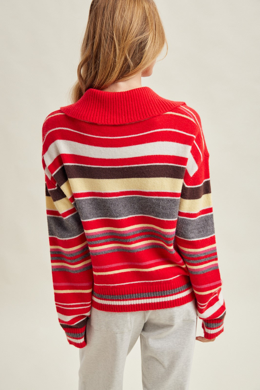 COLLARED STRIPE SWEATER