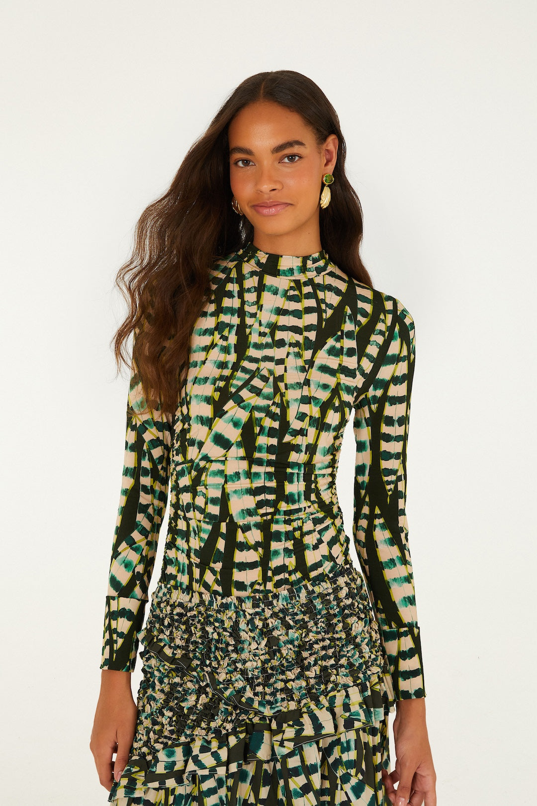 FARM RIO STRIPED LEAVES BLOUSE