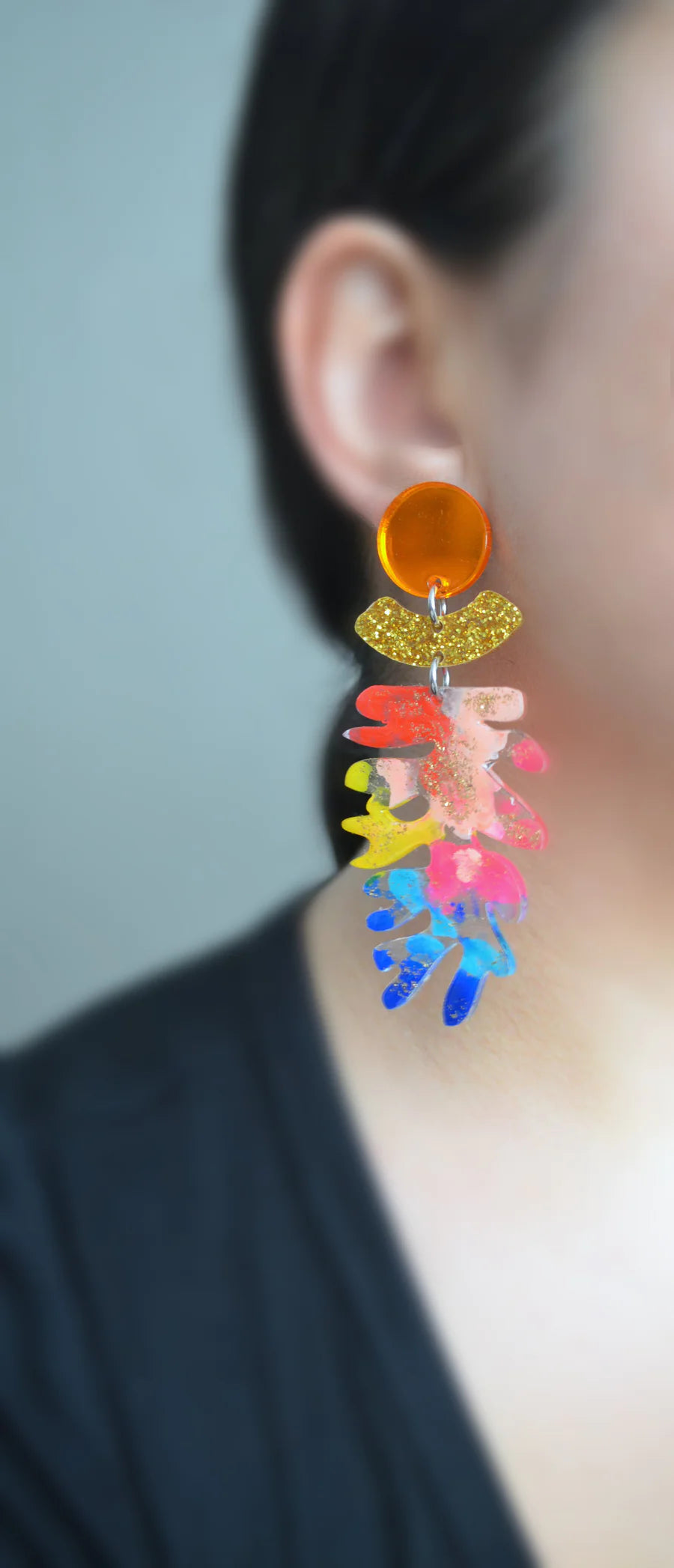 rainbow seaweed leaf earrings