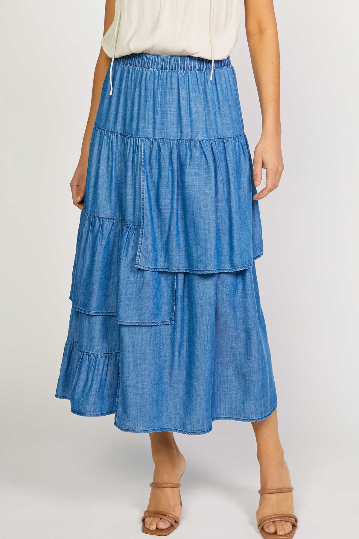 chambray midi skirt