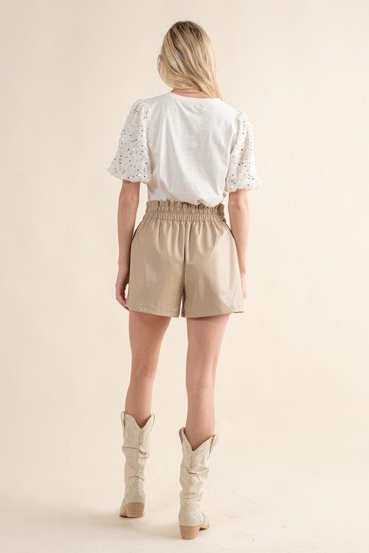 FAUX LEATHER STUD BIKER SHORTS