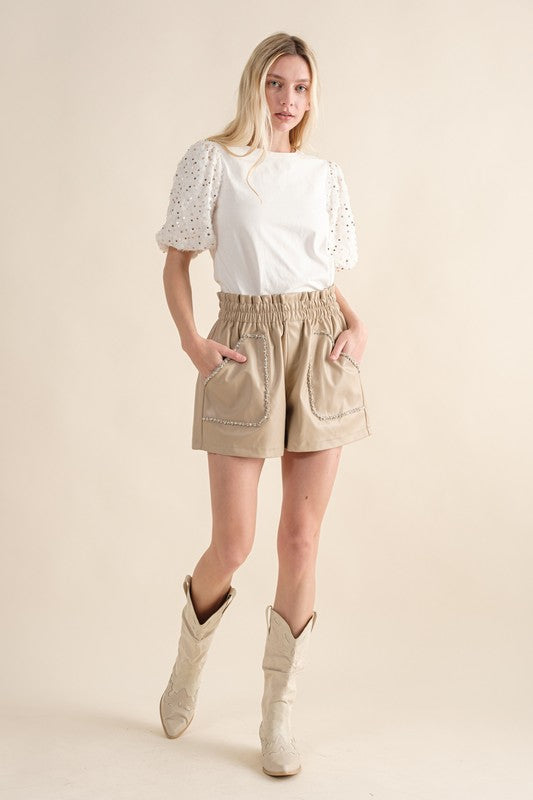 FAUX LEATHER STUD BIKER SHORTS