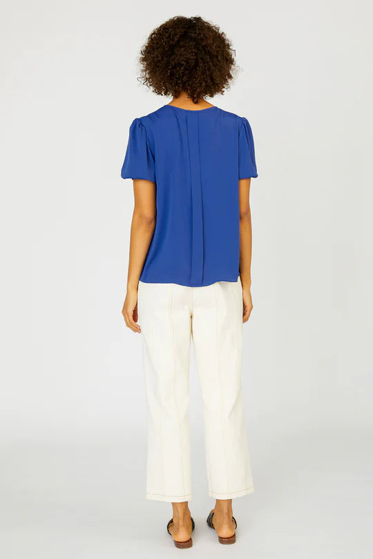 SHORT SLEEVE SPLIT NECK BLOUSE