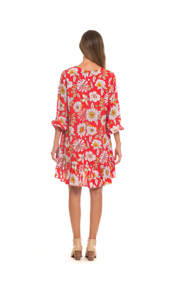 womens red floral mini dress