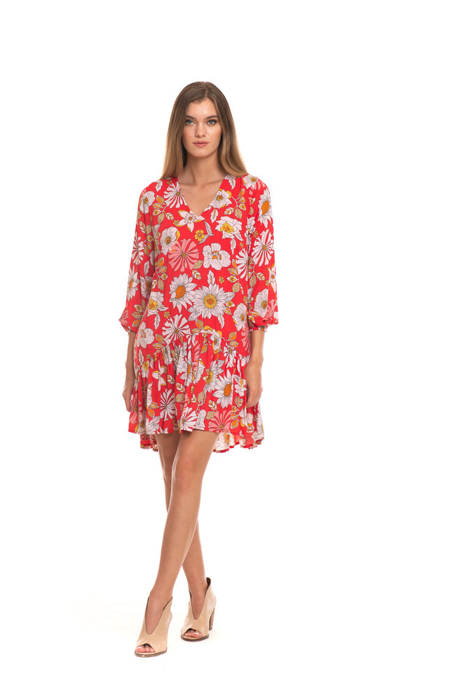 womens red floral mini dress
