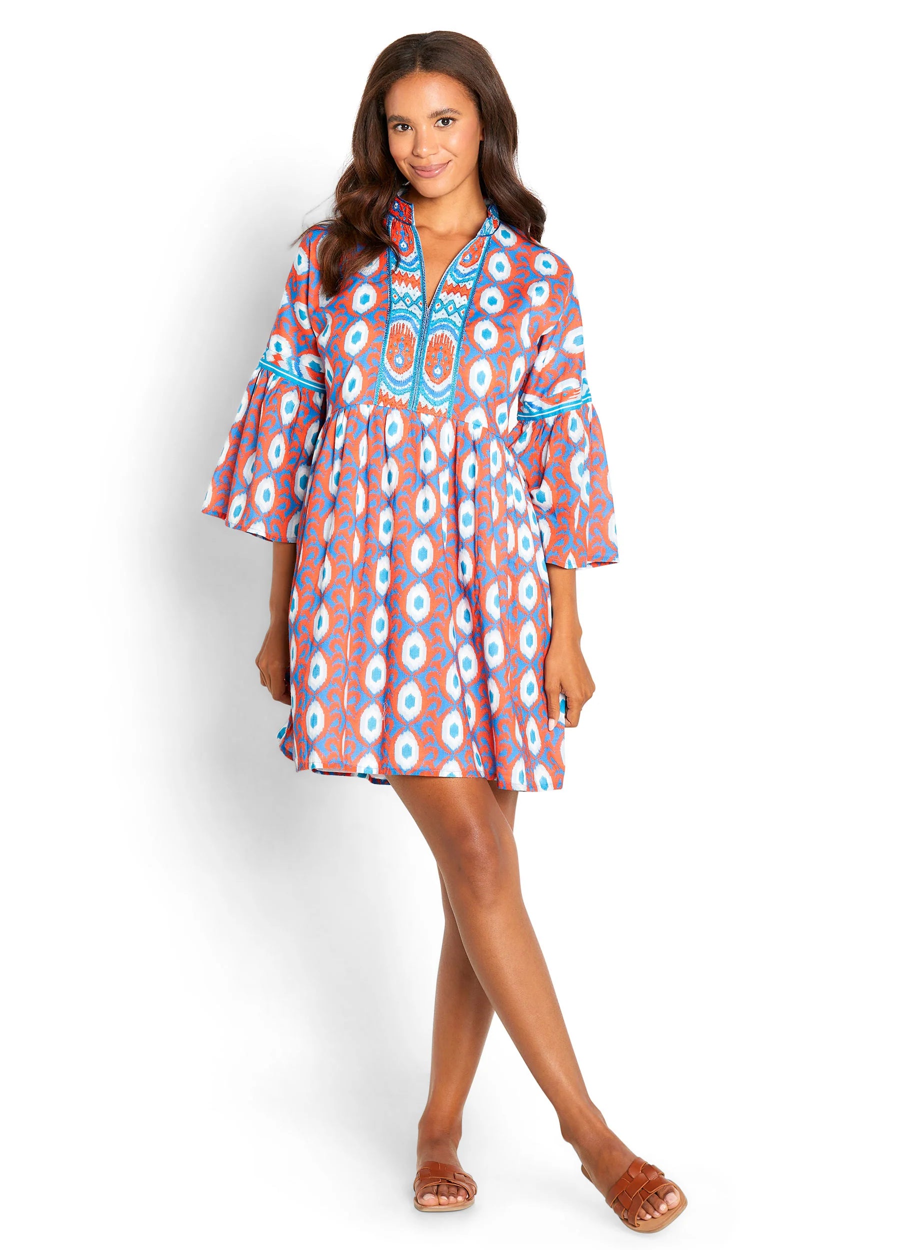 bella tu izzy dress in coral