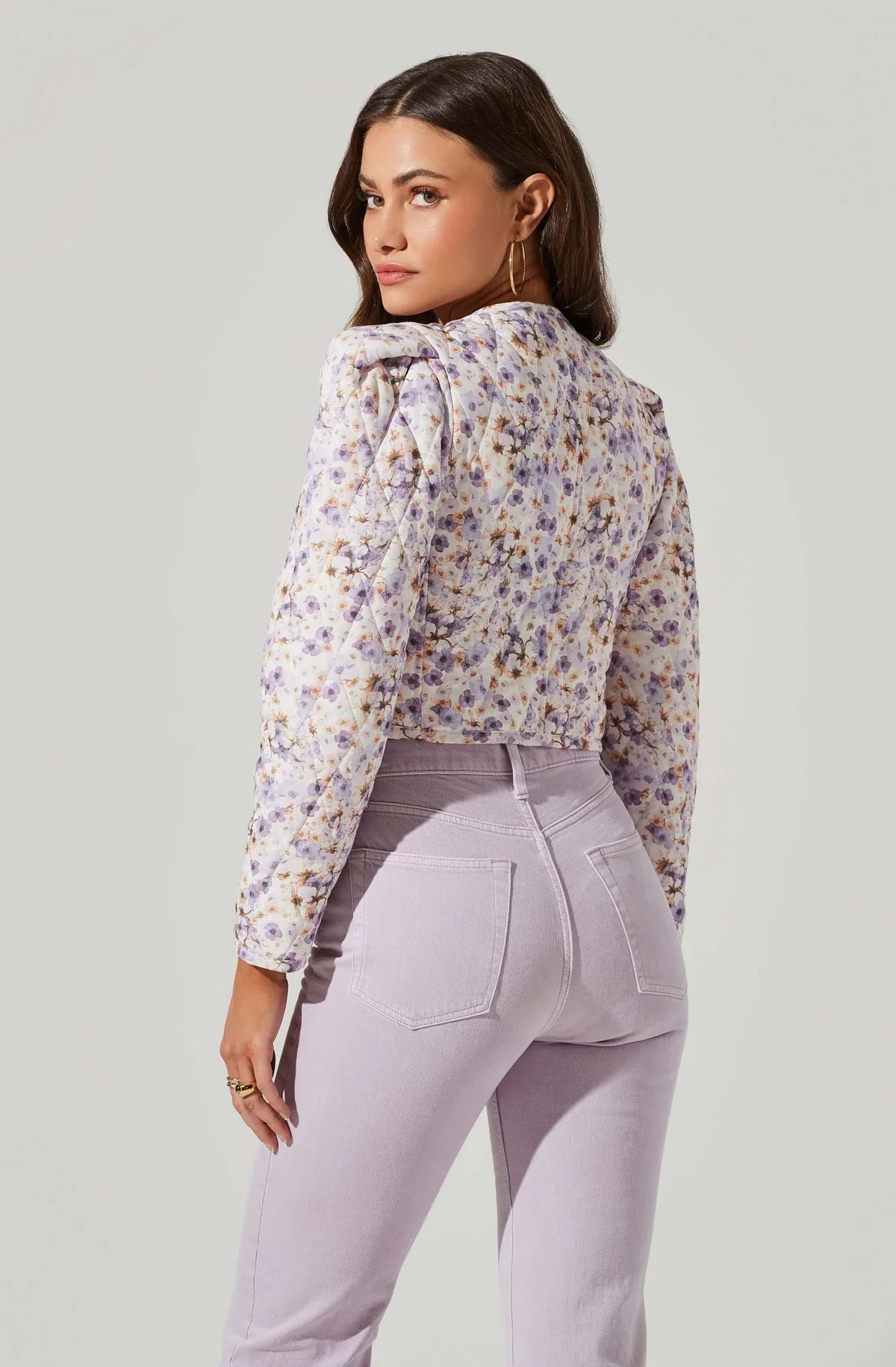 womens floral puff sleeve jacket