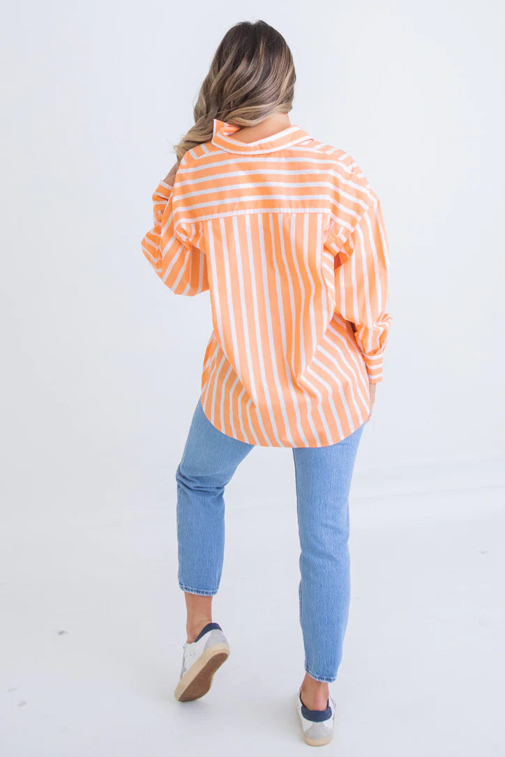 STRIPE POPLIN BUTTON UP TUNIC