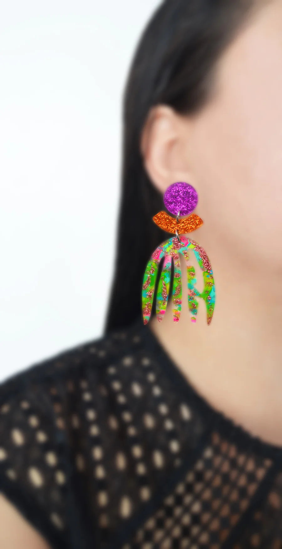 pink and green statement earrings