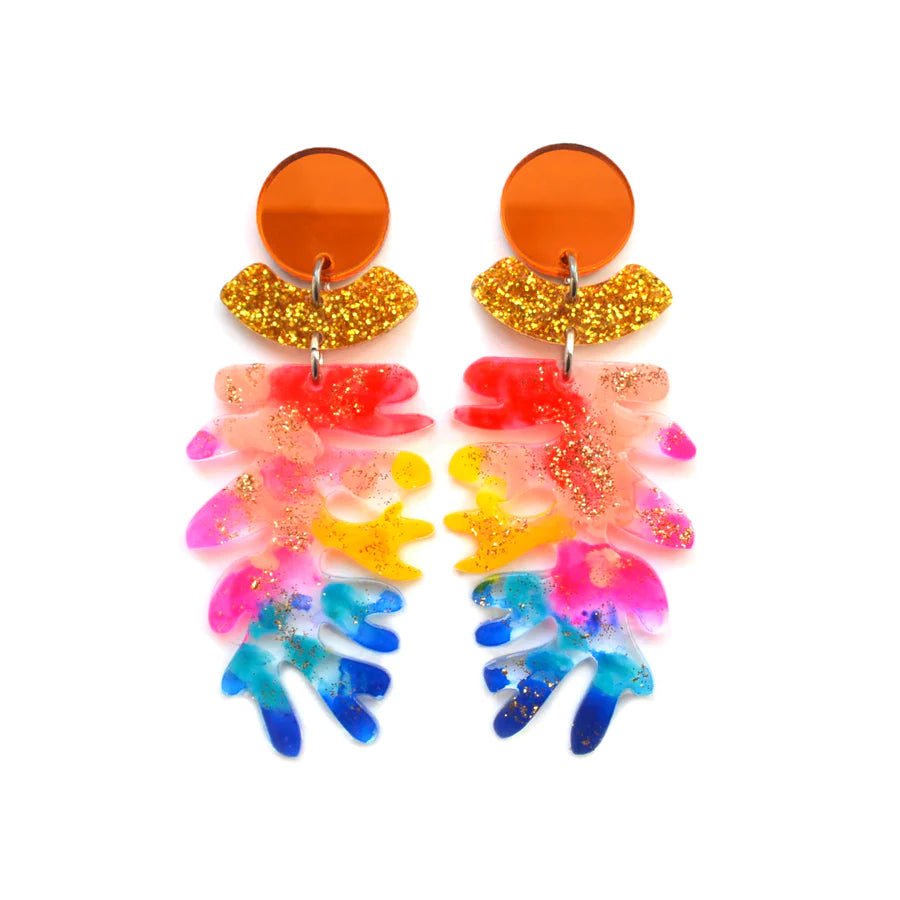 rainbow seeweed leaf earrings