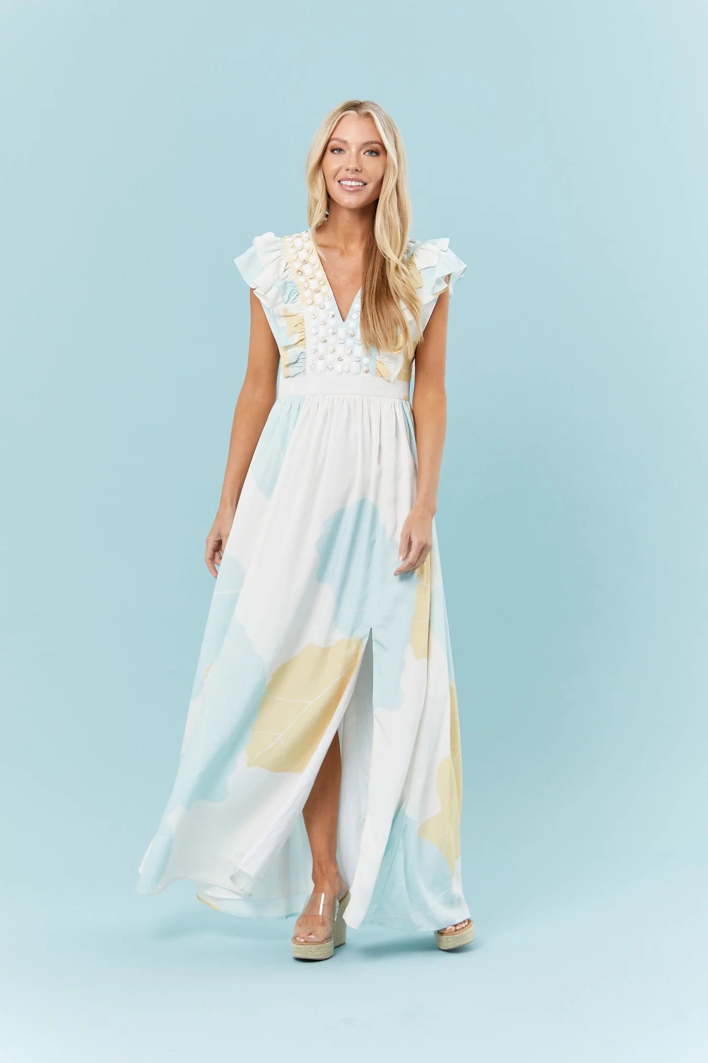 sheridan french stacey dress in blue palms