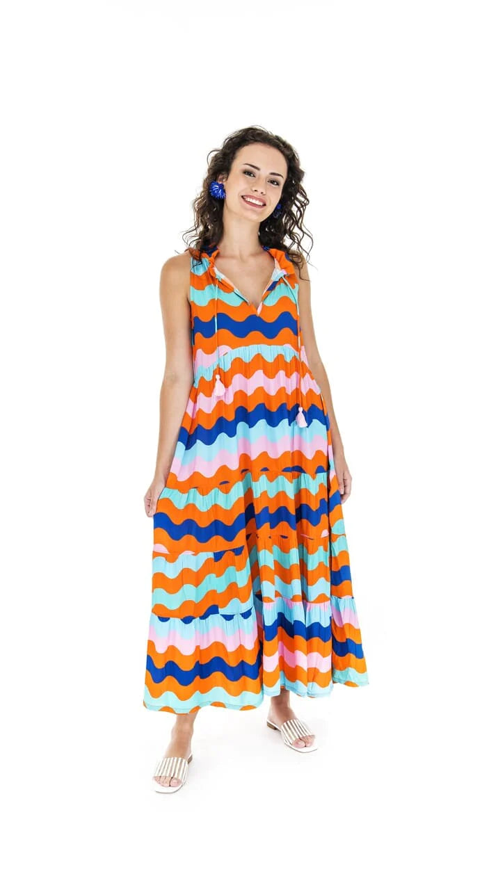 Woman wearing Briton Courts La Waves maxi dress.