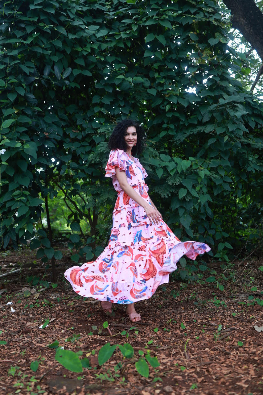 maude stella long dress in blush